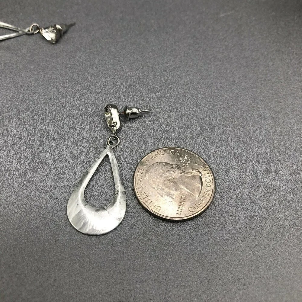 3/$30 Teardrop Earrings Silver Rhinestone Accent Pierced Dainty Formal Evening
